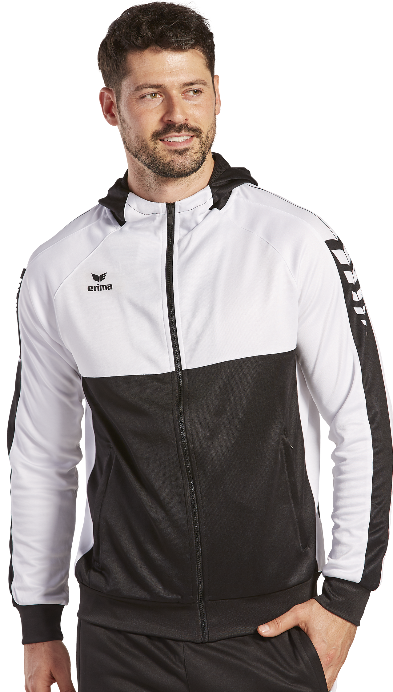 Veste à capuche Erima Six Wings noir/blanc – porté