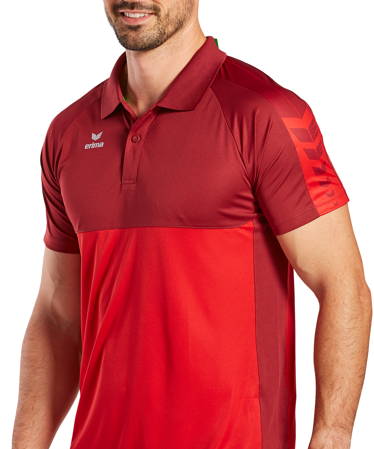 Polo fonctionnel Erima Six Wings rouge/bordeaux – porté