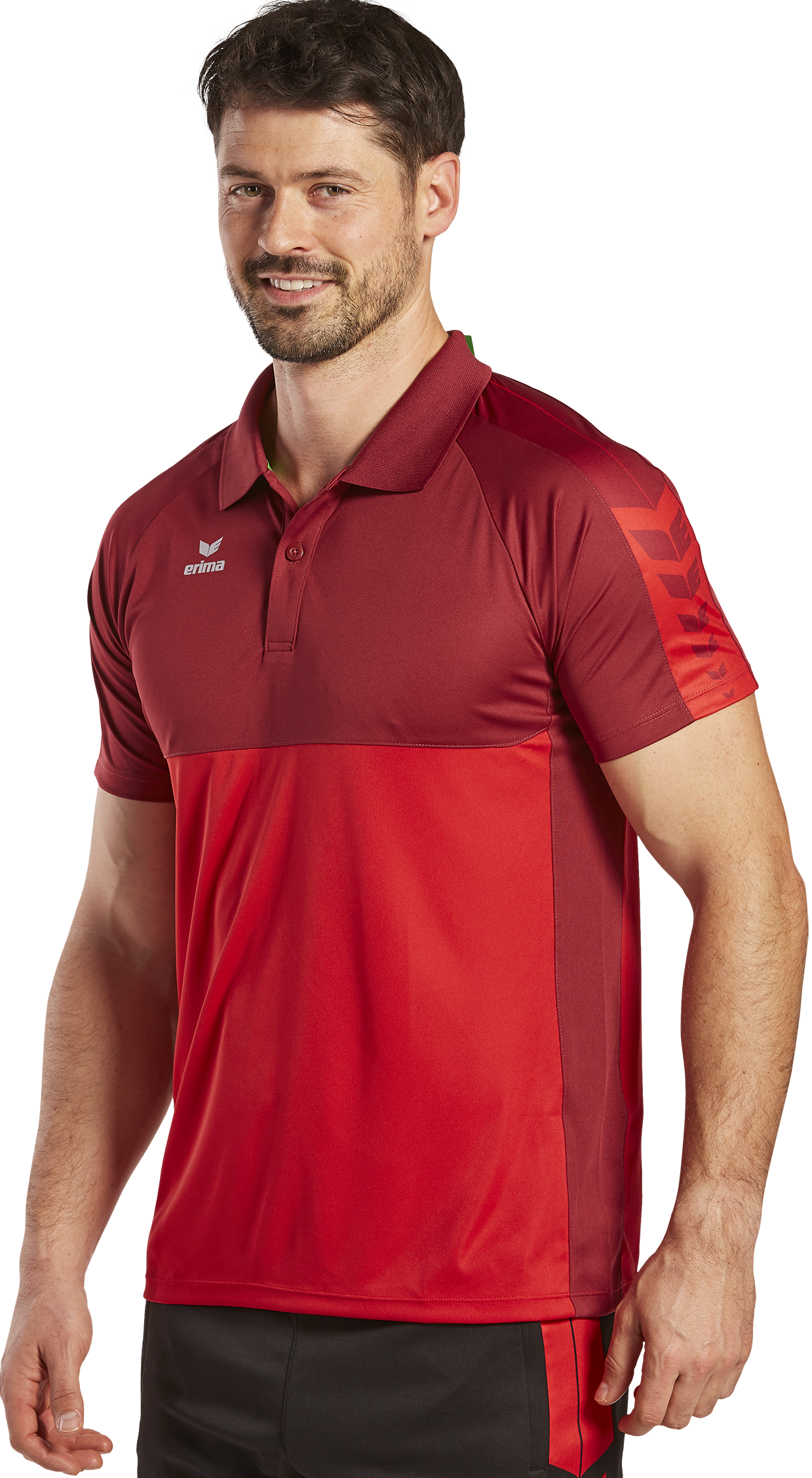 Polo fonctionnel Erima Six Wings rouge/bordeaux – porté
