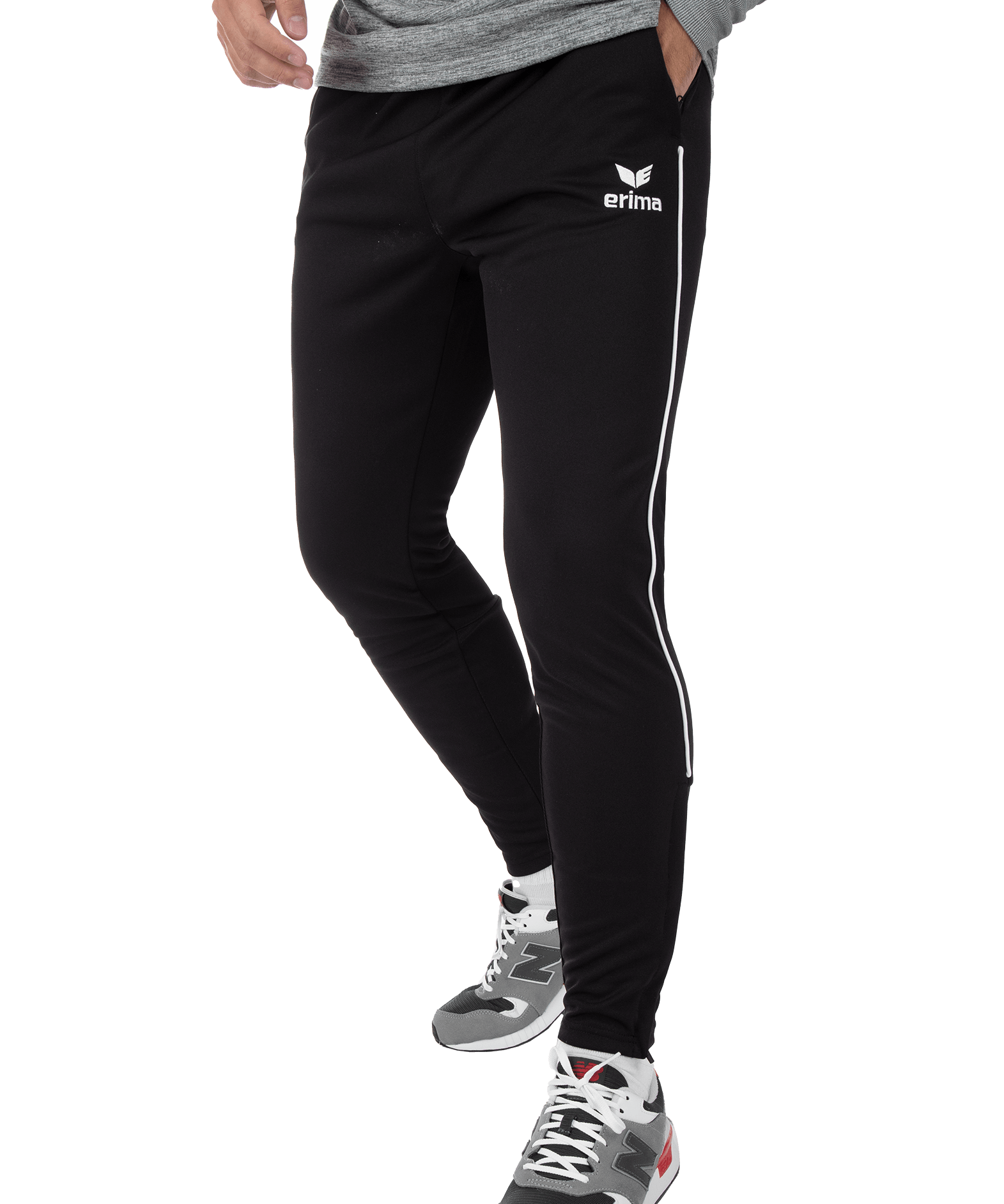 Pantalon d’entraînement Erima à passepoil 2.0 noir – porté