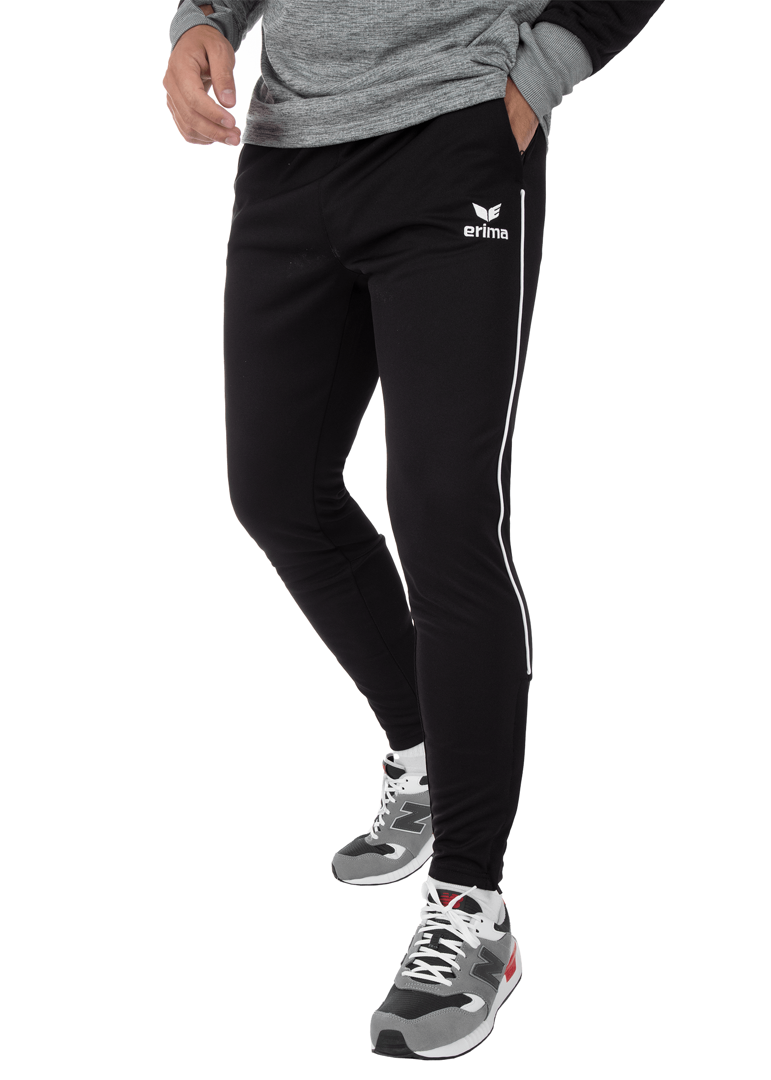 Pantalon d’entraînement Erima à passepoil 2.0 noir – porté
