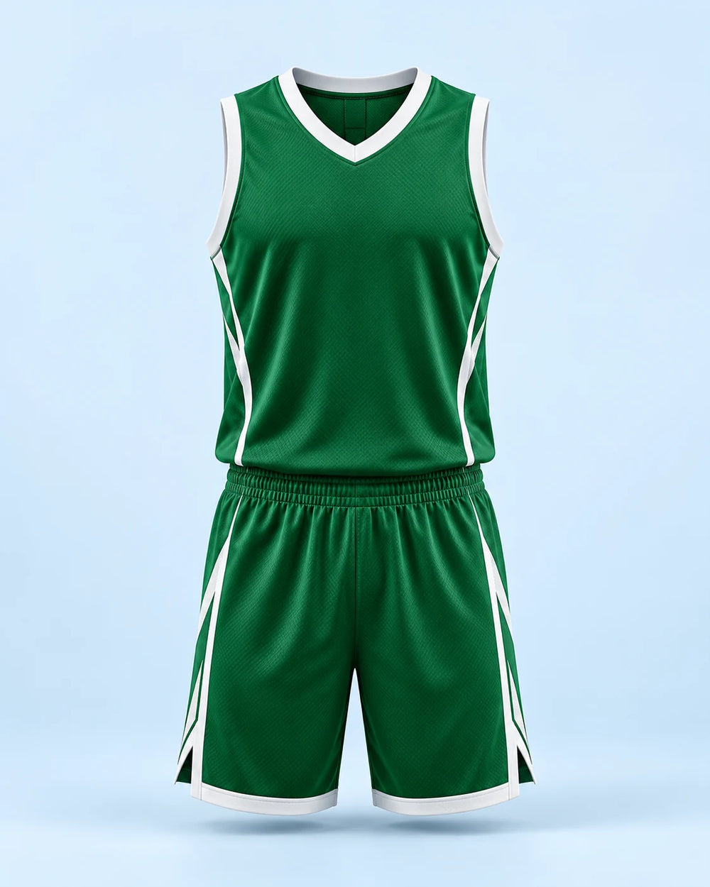 Illustration non contractuelle d’un ensemble de basketball vert et blanc, maillot et short