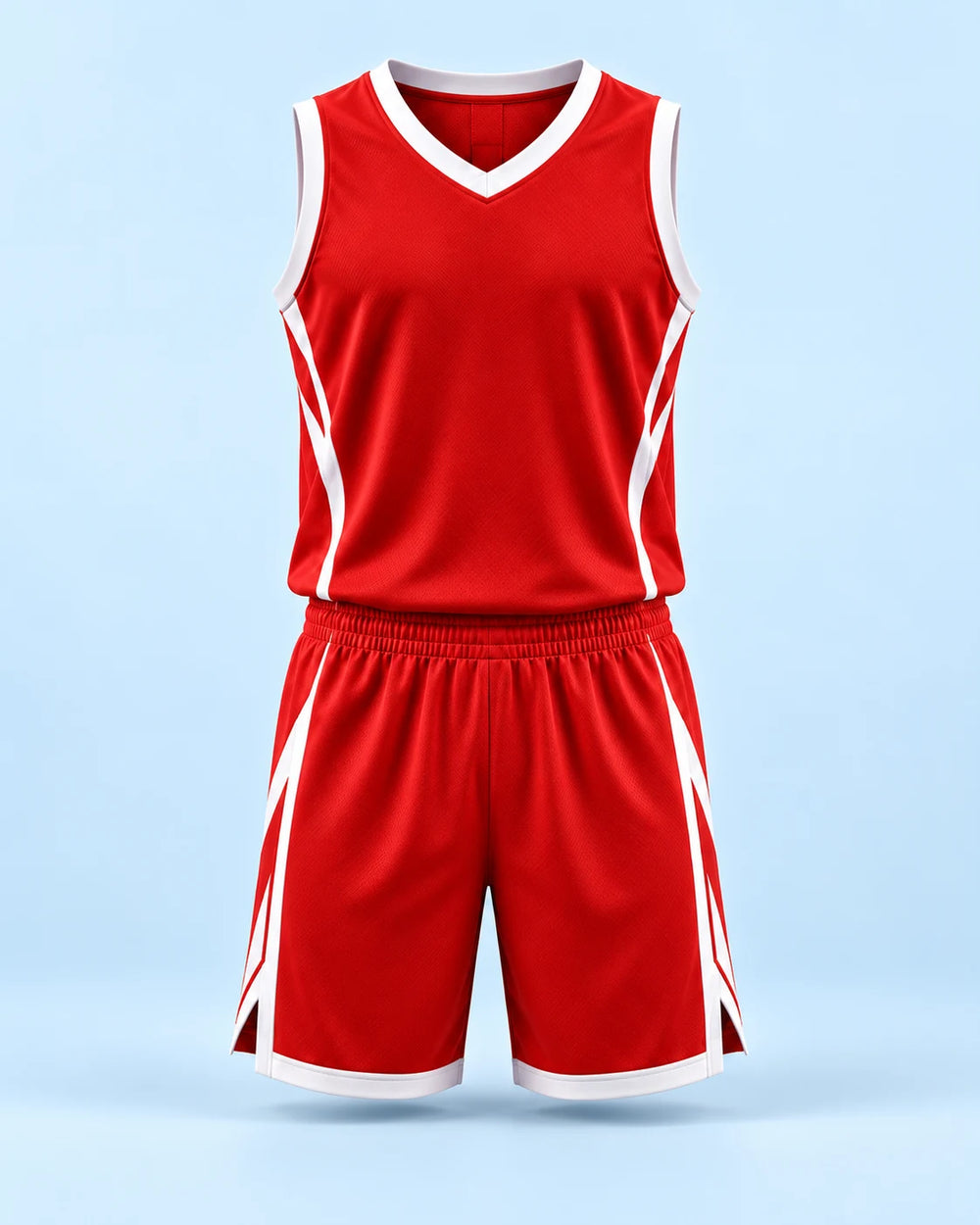 Illustration non contractuelle d’un ensemble de basketball rouge et blanc, maillot et short
