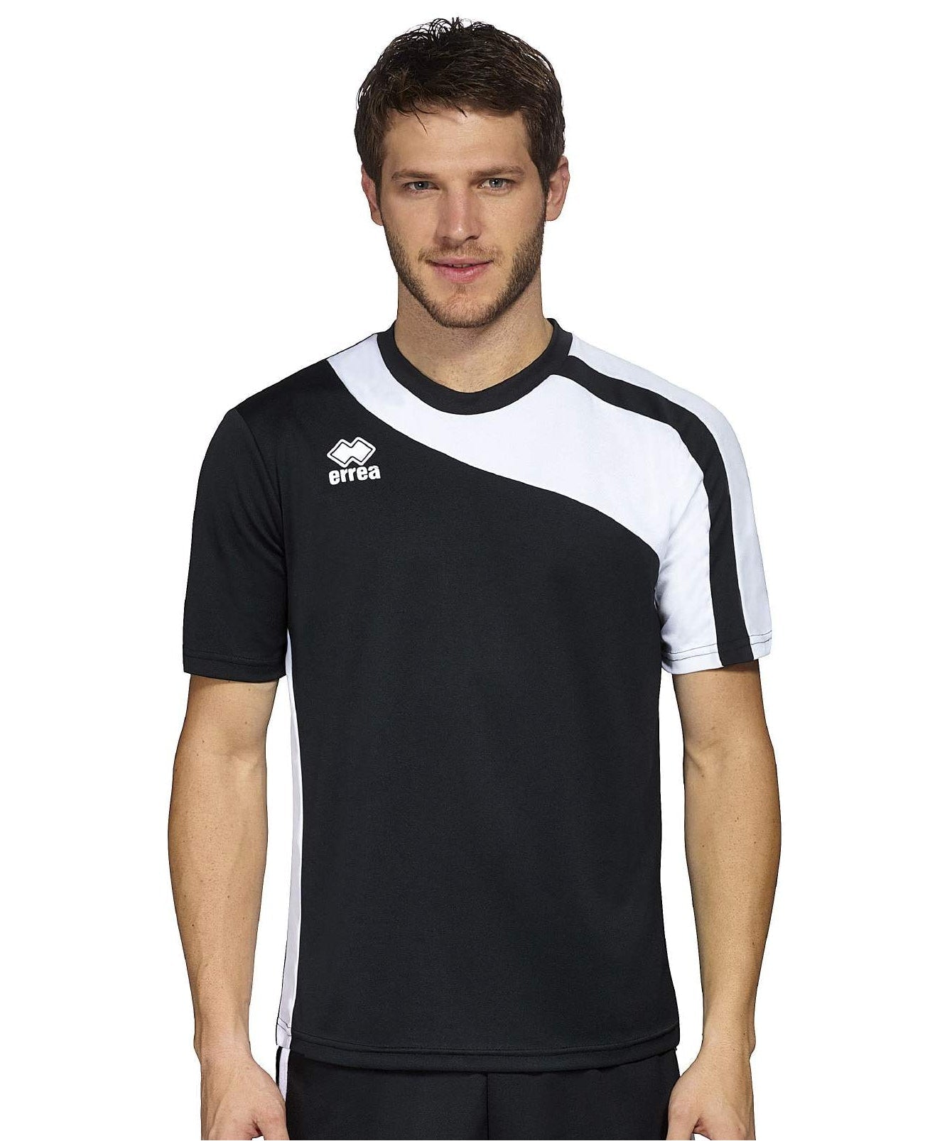 Erreà Bolton D190 noir/blanc – maillot manches courtes porté, vue de face