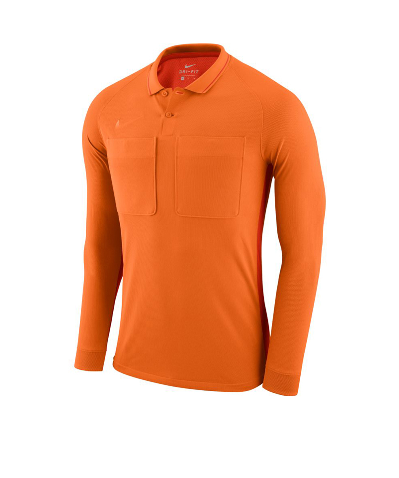 Maillot d’arbitre Nike Dry Referee manches longues orange (AA0736-806) – vue de face, modèle présenté sans le marquage Coupe de Paris